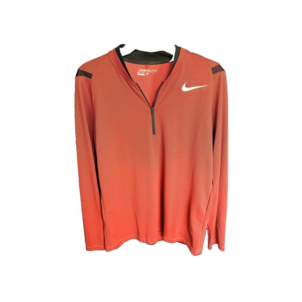 Nike Golf Dri-Fit Men's Large 1/4 Zip Long Sleeve Pullover Shirt Orange/Black